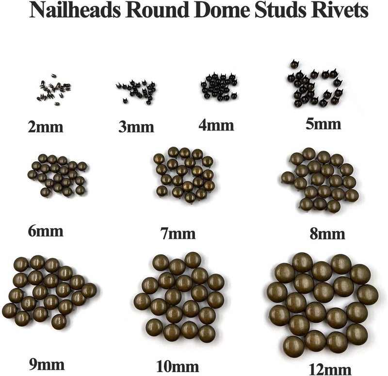honigo 200pcs Nailheads Dome Studs Rivets Bronze Metal Solid Brass 2/3/4/5/6/7/8/9/10/12mm 4 Prongs Spikes Spots for Leather Craft Clothes Belt Bag Shoes Decorations Totes DIY Craft - Image 4